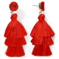 thumbnail image 2 of Rave Envy Layered Tassel 3 Tier Bohemian Red Dangle Drop Earrings, 2 of 6
