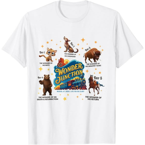 Christian Camp VBS 2025 Wonder His Glory Junction Train T-Shirt