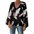 thumbnail image 1 of Blusa informal Fridja estampada con cuello en V y Manga larga para mujer, 1 of 9