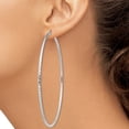 thumbnail image 3 of 925 Sterling Silver Rhodium Plated Women's 2mm Diamond Cut Tube Hoop Earrings | 80mm, 3 of 4