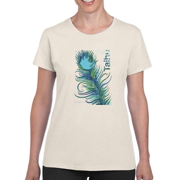 Blue Feather T-Shirt Women -Muzaffar Yulchiboev Designs, Female Large