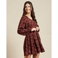 thumbnail image 4 of Moomaya Womens Printed Viscose Dress, Balloon Sleeves V-Neck Smocked Waist Short Dress, 4 of 8
