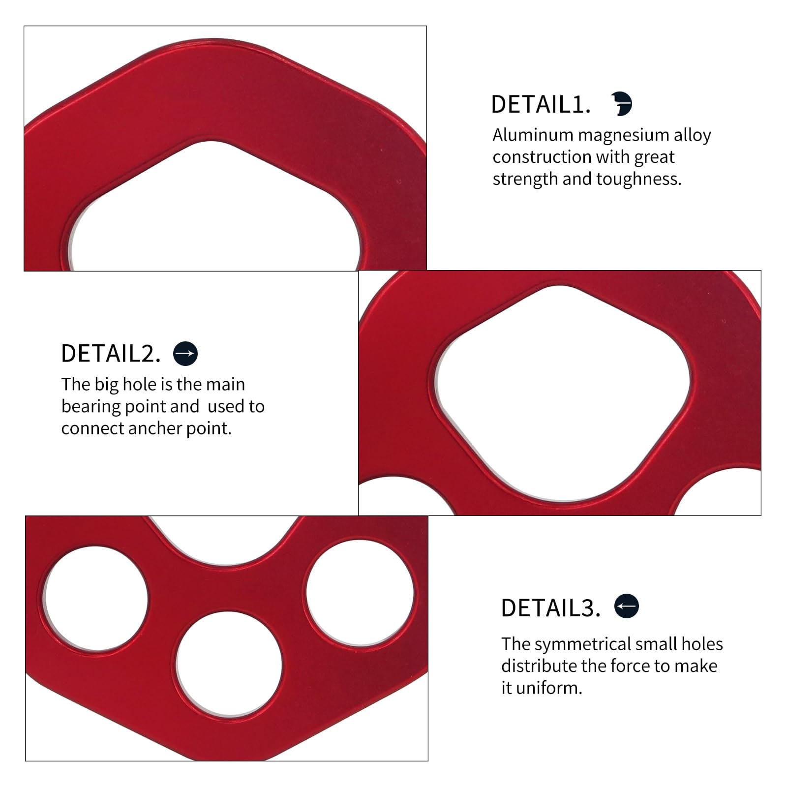 Red Descender Plate Paw Rigging Plate 4 Holes Rock Climbing Gear, 30KN Bear Paw Rigging Plate