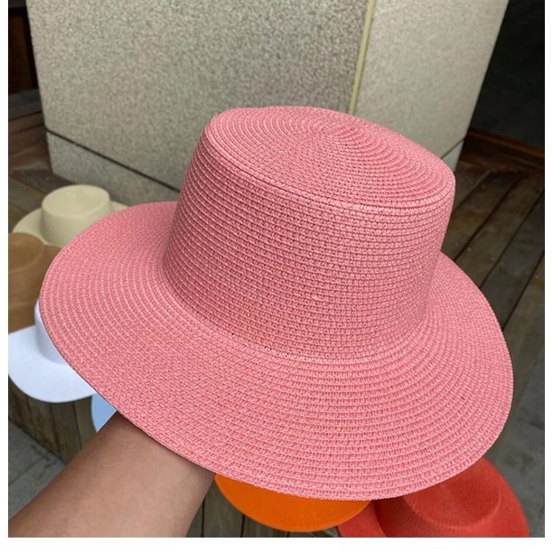 Sombrero de paja de ala ancha para mujer, sombrero de paja verde, amarillo, Morado, versión coreana, moda, red, cadena roja, playa, sol, marea