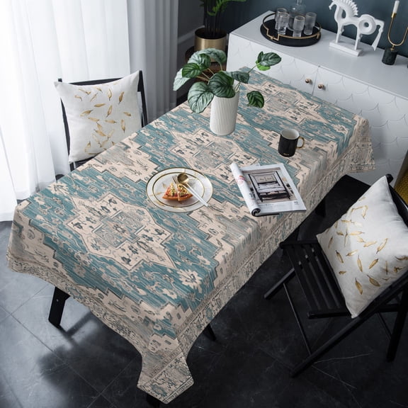 Boho Blue Tablecloth Rectangle Table Cloths 54x108 , Waterproof Tablecloth Outdoor Table Cloth, Southwestern Boho Geometric Abstract Art Washable Table Cover for Kitchen Dining Party