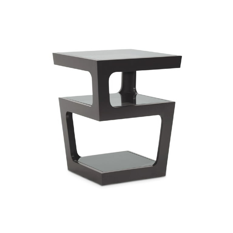 Baxton Studio Clara Black Modern End Table with 3-Tiered Glass Shelves Baxton Studio Clara Black Modern End Table with 3-Tiered Glass Shelves