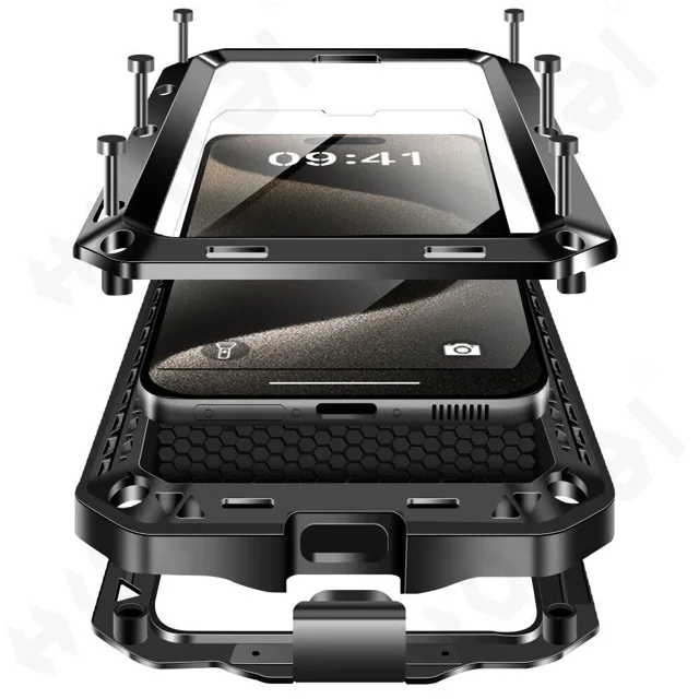 Funda protectora resistente de 360 grados Doom Armor, impermeable y a prueba de golpes, de metal - iPhone 14 (Rojo)