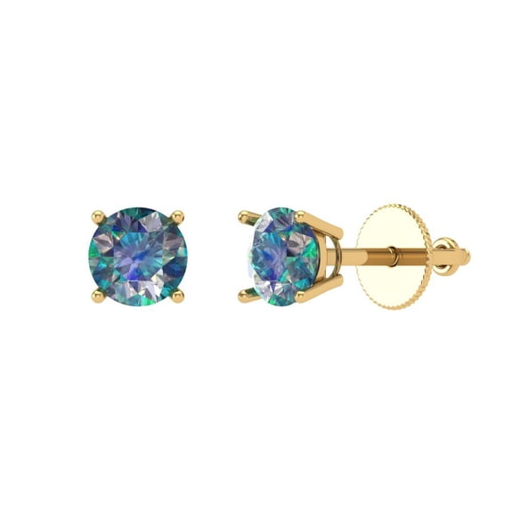Clara Pucci 0.5Ct Synthetic Blue Moissanite Round Cut VVS1 Screw Back Stud 18k Solid hypoallergenic Gold Designer Earrings For April
