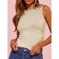 thumbnail image 6 of Women's Summer Tank Tops Solid Color Camisole Sleeveless Crew Neck Crop Tops Side Ruched Drawstring Vest Casual Blouse, 6 of 7