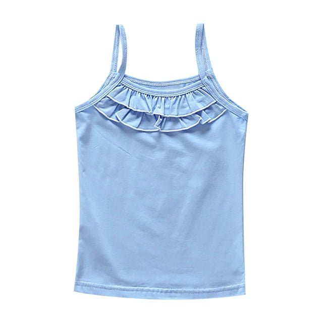 WEIYLL Girls Tank Tops Summer Thin Base Underwear Solid Ruffles Flounce Sleeveless Top Clothes for 6-7 Years
