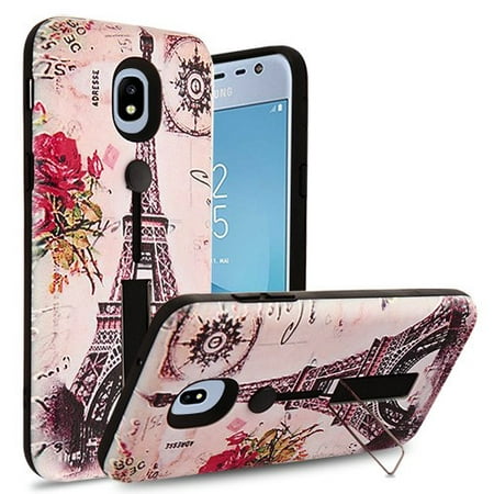 Phone Case for Samsung Galaxy J3 2018, J337, J3 V 3rd Gen, J3 Star, J3 Achieve, Express Prime 3 Case Shockproof Hybrid Rubber Rugged Case Cover Slim with Silicone Strap & Metal Stand Paris