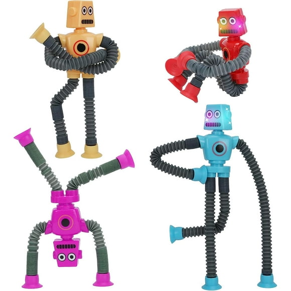 LAICAIW Pop Tubes, Robotics Fidget Tubes Sensory Toys Pack, Toddler Sensory Toys Imaginative Play & Stimulating Creative Learning (4PCS Robotics Pop Tubes)