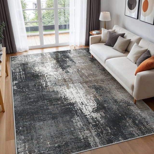 5x7 Area Rug Non Slip Backing Low Pile Lightweight Washable Rug for Living Room Bedroom, Abstract Texture Machine Washable Indoor Carpet, Dusty Taupe