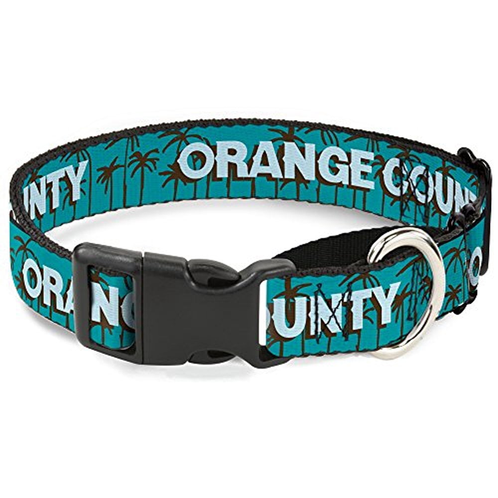 buckle-down martingale dog collar - orange county palm trees blue brown light blue - 1" wide - fits 15-26" neck size