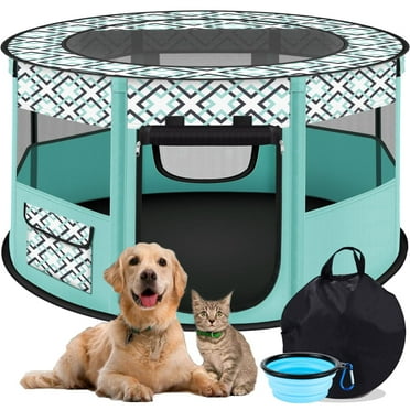 YUWENUS Large Dog Playpen, 44" Diameter 24" Height Pet Playpen, Heavy Duty Portable Exercise Pen Tent for Dog, Cat, Rabbit, Foldable Indoor Outdoor Travel Use, Come with Carrying Case