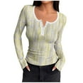 thumbnail image 3 of Uootdi Women's Print Long Sleeve Shirts Button Down V Neck Ribbed Knit Henley T Shirts Gift Slim Fit Casual Basic Tops, 3 of 6