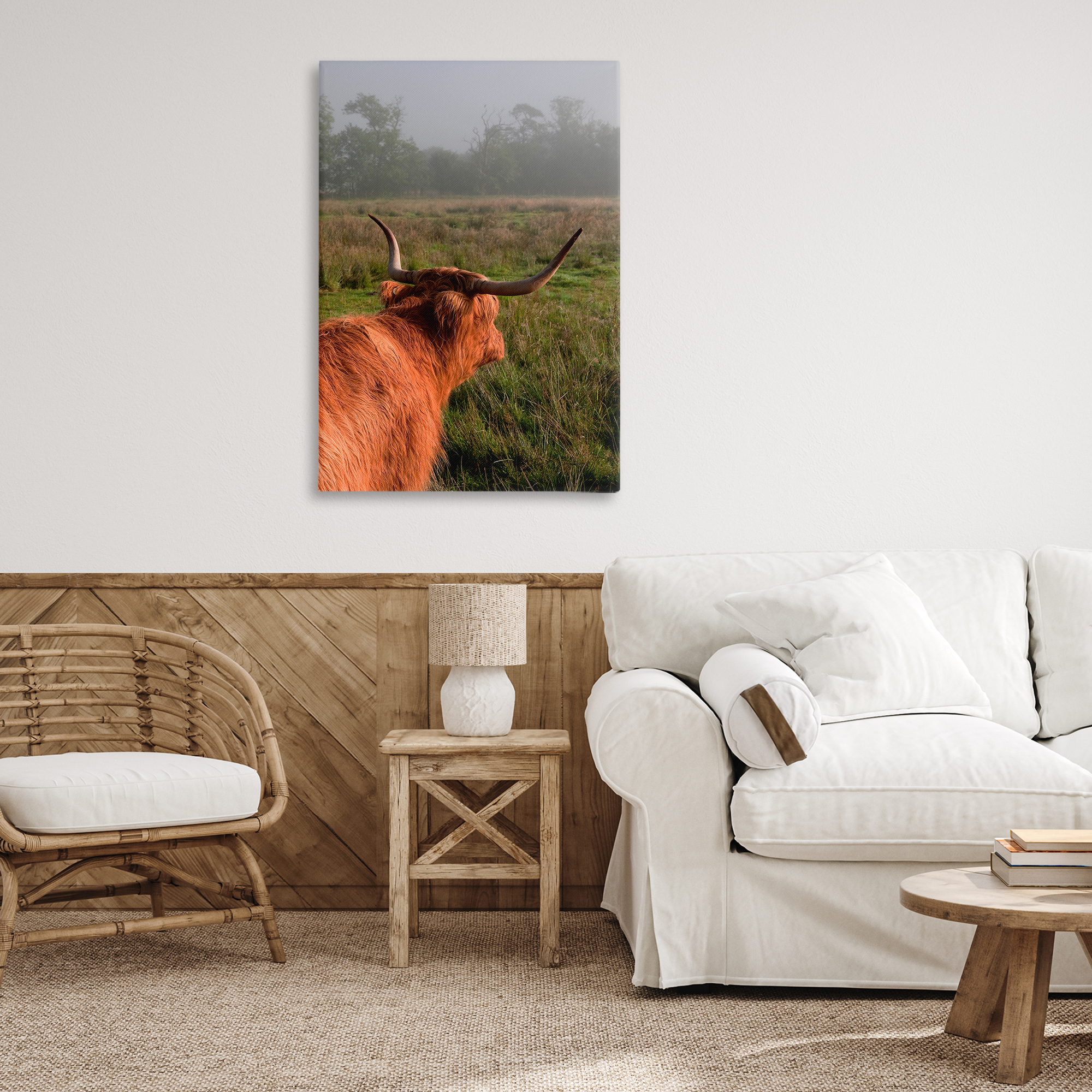 Highland Cow Gazing Out Canvas Wall Art, design by Jenny Rainbow Fine Art