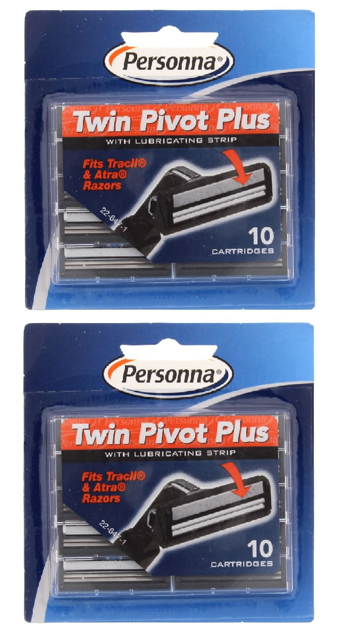 Personna Twin Pivot Plus Refill Blade Cartridges w/ Lubricating Strip for Atra & Trac II Razors 10 ct. (Pack of 2)