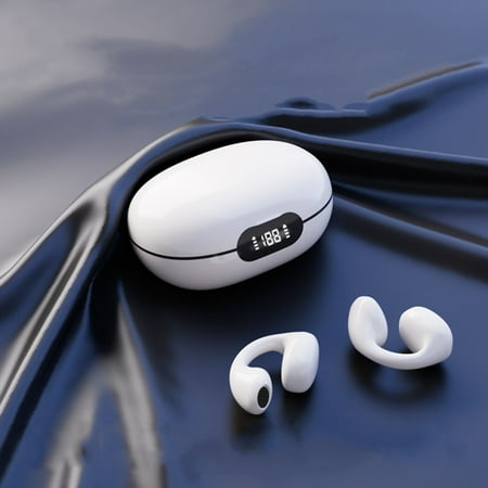 Earphones for Kids Hwkond New Ear Clip Boneconduction Bluetooth Earphones Wireless Bluetooth 5.3 LED Digital Display Sports Earphones Non In Ear Headphone White Up to 60% Off