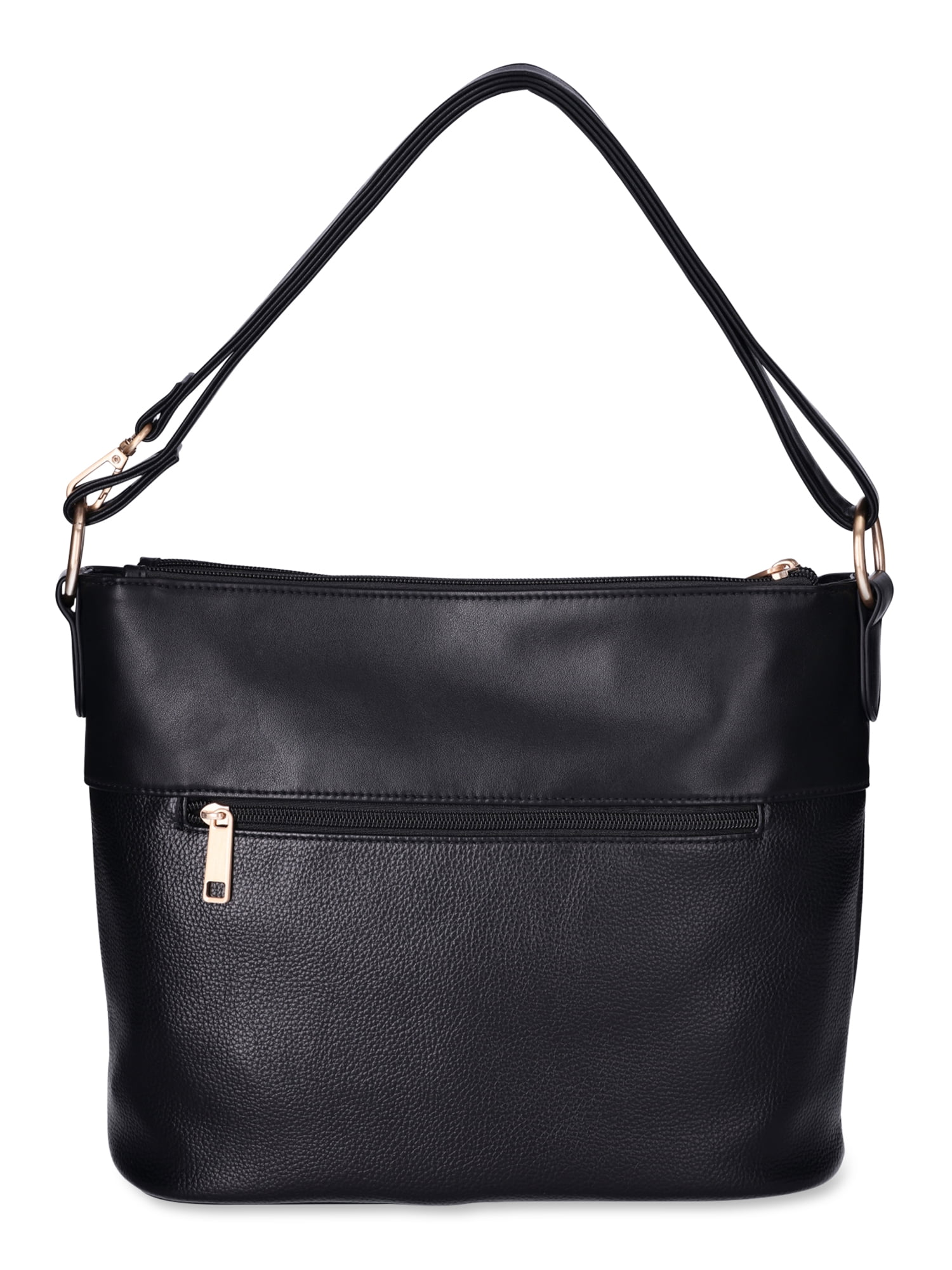 Time and Tru Women's Harlow Convertible Faux Leather Hobo Handbag, Black