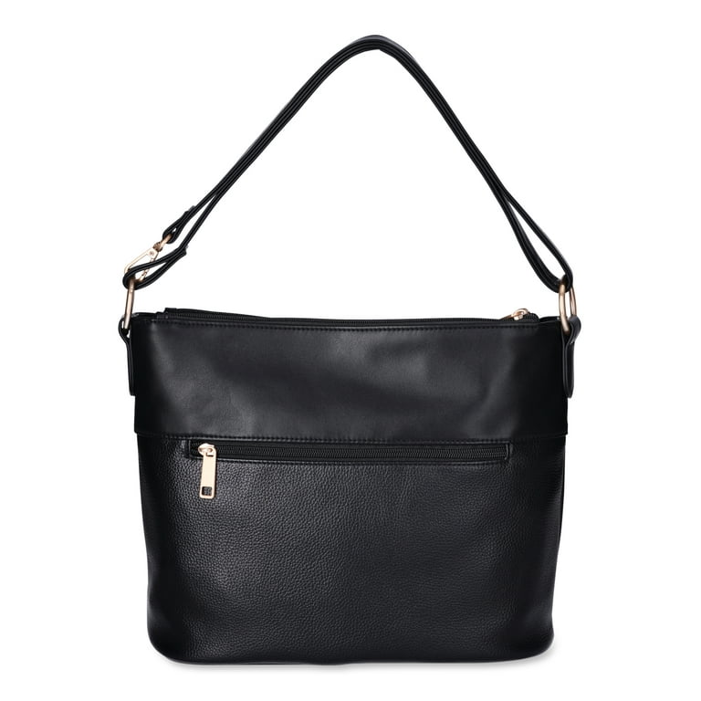 Time and Tru Women s Harlow Convertible Faux Leather Hobo Handbag Black Walmart