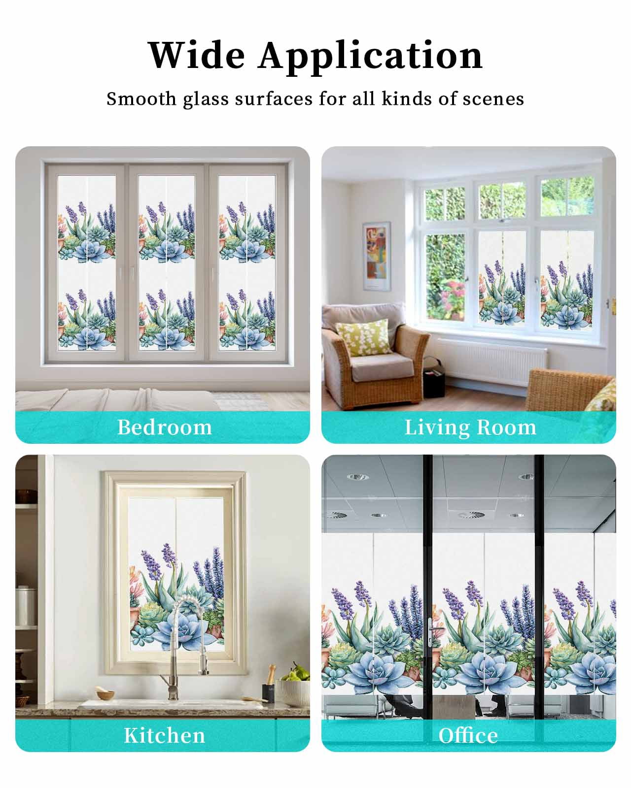Window Privacy Film Succulent Stained Glass Window Film Decorative Sun Block Window Cover Spring Botanical Tropical Flower Window Clings Static Adhesive Sticker for Bathroom 29.5"x118"