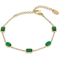 Tennis Bracelets for Women, Green Emerald Zircon Tennis Bracelet, 18K Gold Plated, 6 Inch Rolo Chain, Lobster Claw Clasp