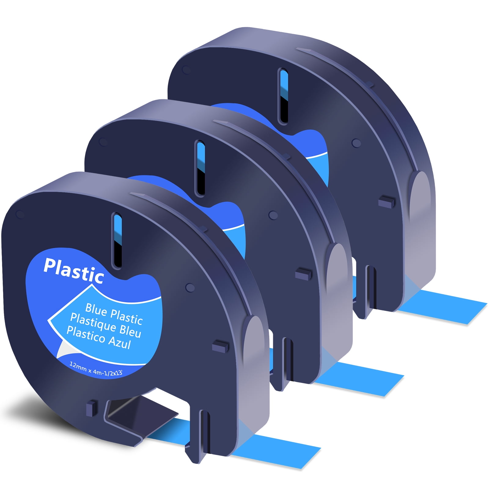 GREENCYCLE 3PK 12mm 4m Black on Blue Plastic Label Tape Compatible for Dymo 91335 91225 91205 59426 S0721650 LetraTag Printer