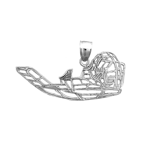 Rhodium Plated 925 Sterling Silver Airboat Charm 40MM Pendant