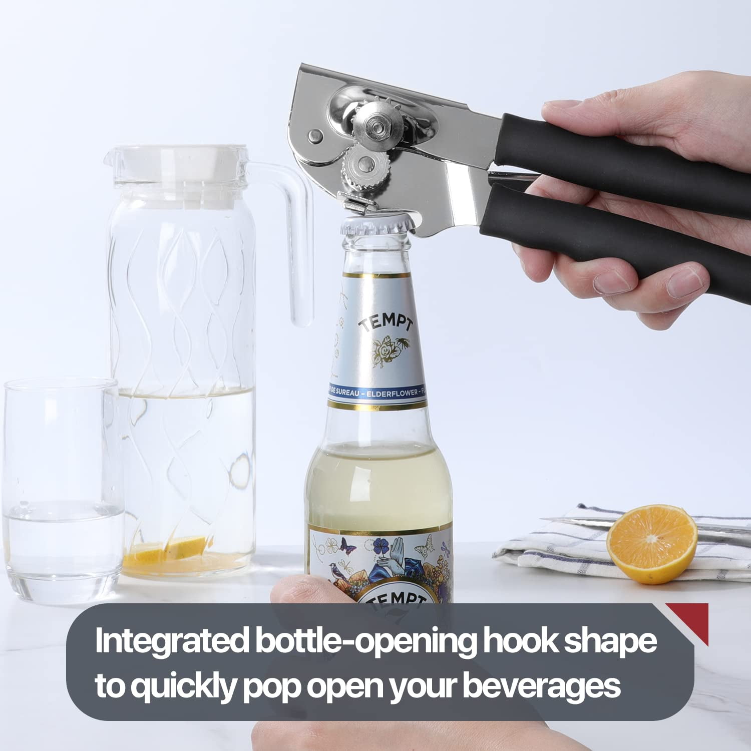 Commercial Can Opener,  Hand Crank Can Opener Manual Heavy Duty with Comfortable Extra-long Handles, Oversized Knob, Large Handheld Can Open Easy for Big Cans, Black