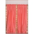 thumbnail image 4 of Rod Pocket Sheer Sari Curtains 80" W x 96" L matching tiebacks- Handcrafted Pink Indian Drapes Unlined for light & airy ambience Perfect for Living/Bedroom/Dining Room Sold in Pairs, 4 of 5