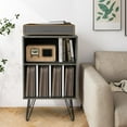 thumbnail image 3 of CRXX Record Player Stand, Turntable Stand Holds up to 150 Albums, Mid-Century Vinyl Storage Cabinet Table with Metal Legs, Record Player Holder End Table for Bedroom Living Room, Grey, 3 of 9