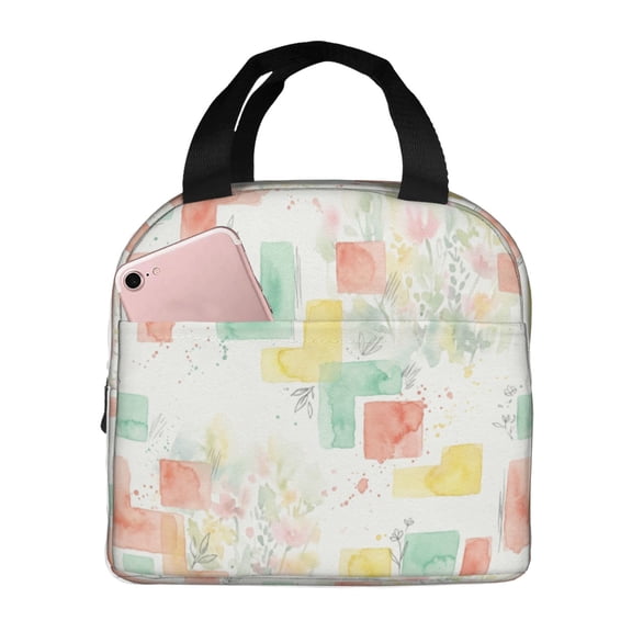 Colorful Puzzle Insulated Lunch Bag Reusable Cooler Tote With Front Pocket Handheld Meal Prep Bag For Work Office Picnic Travel