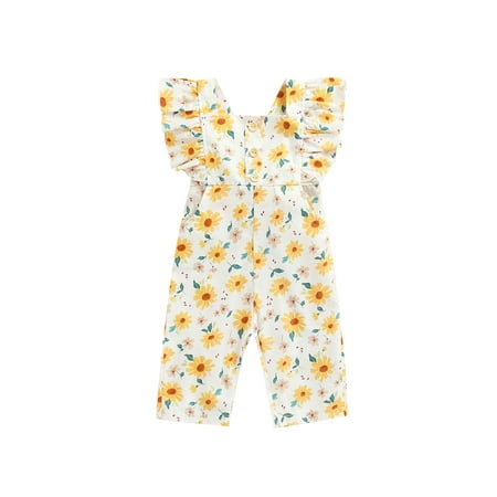 

Nokpsedcb Infant Baby Girls Summer Romper Flowers Print Ruffle Sleeve Back Tie-Up One-Piece Jumpsuit White 6-12 Months