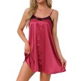 thumbnail image 1 of Noche de inspiración para mujeres, camisón de lencería con encaje, vestido de dormir de satén sedoso, babydoll, cami, pijama corto XL rojo, 1 of 6