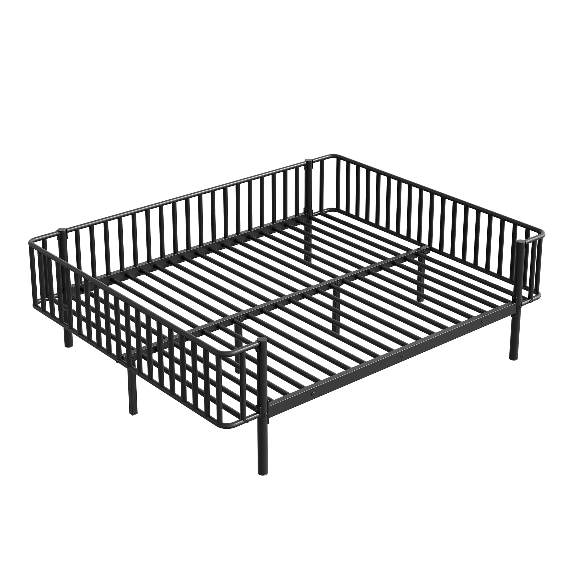 Euroco Metal Queen Size Daybed, Sturdy Metal Sofa Bed with Guardrails, No Box Spring Needed, Black