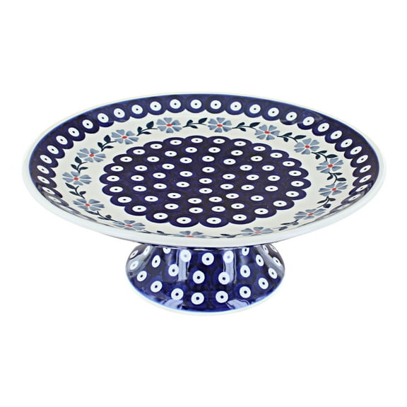 Blue Rose Polish Pottery Blue Violet Pedestal Cake Plate