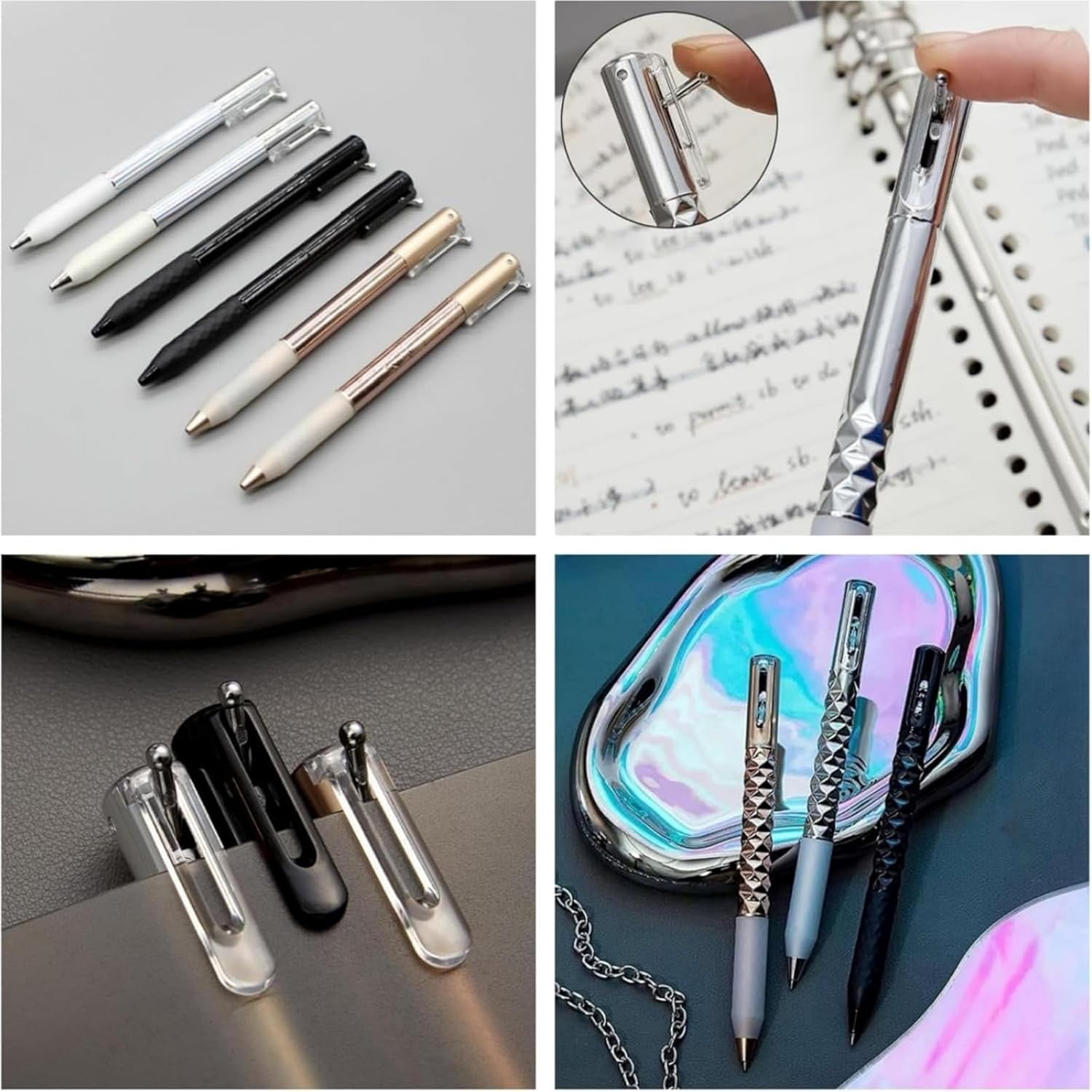 GliJian Geometric Decompression Pen, Funny Geometric Metal Crinkle Pen, 0.5mm Retractable Metals Shape Shifting Switch Pens for Writing and Drawing