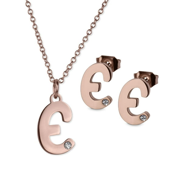 Set de Joyería para Mujer Iniciales LuckyLy, Collar y Aretes Oro Rosa 18k, Modelo Yara rosa UNITALLA