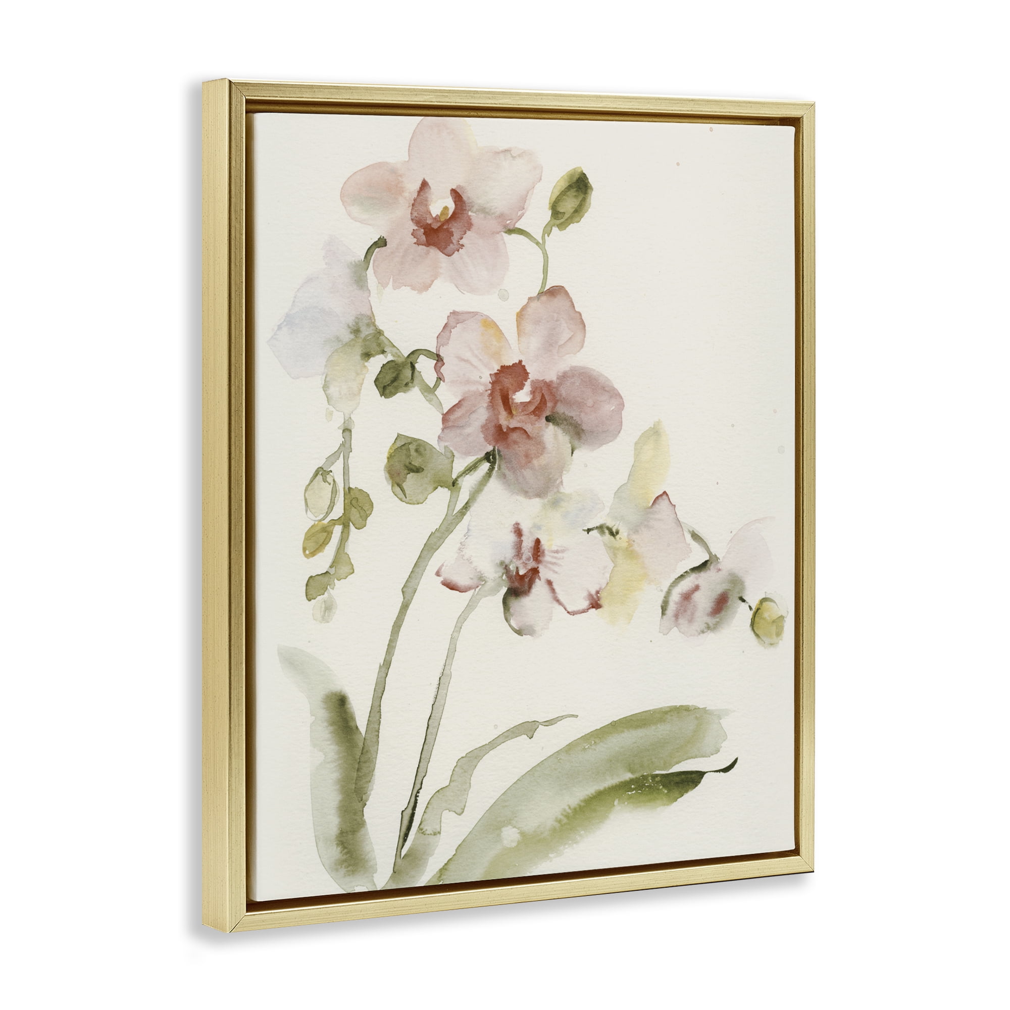 Stupell Industries Gentle Pink Orchid in Bloom Gold Framed Floater Canvas Wall Art, design by Victoria Barnes