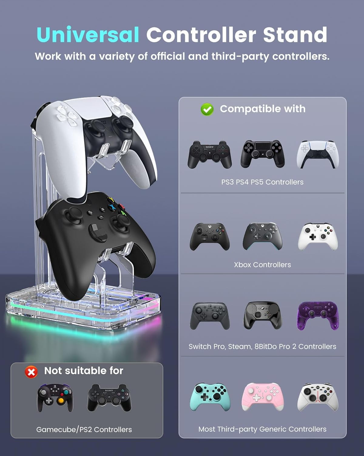 Game Controller Stand for PS5 PS4 Xbox ONE Switch,2-Tier Universal Game Controller Holder, Gaming Accessories for Controller