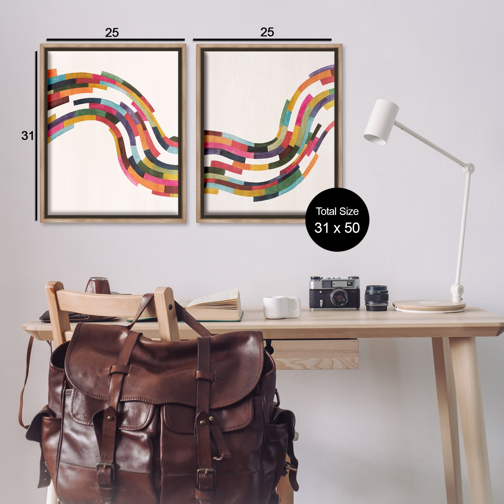Stupell Industries Abstract Colorful Wave Abstract Painting Brown Floater Framed Canvas Art Print Wall Art, 31 x 25, Set of 2