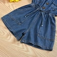 thumbnail image 6 of Toddler Girls Denim Rompers 12 18 24M 3 4T Short Sleeve Shirt Collar Elastic Waist Pocket Button Jumpsuit Girls Denim Dress Size 5-6, 6 of 9
