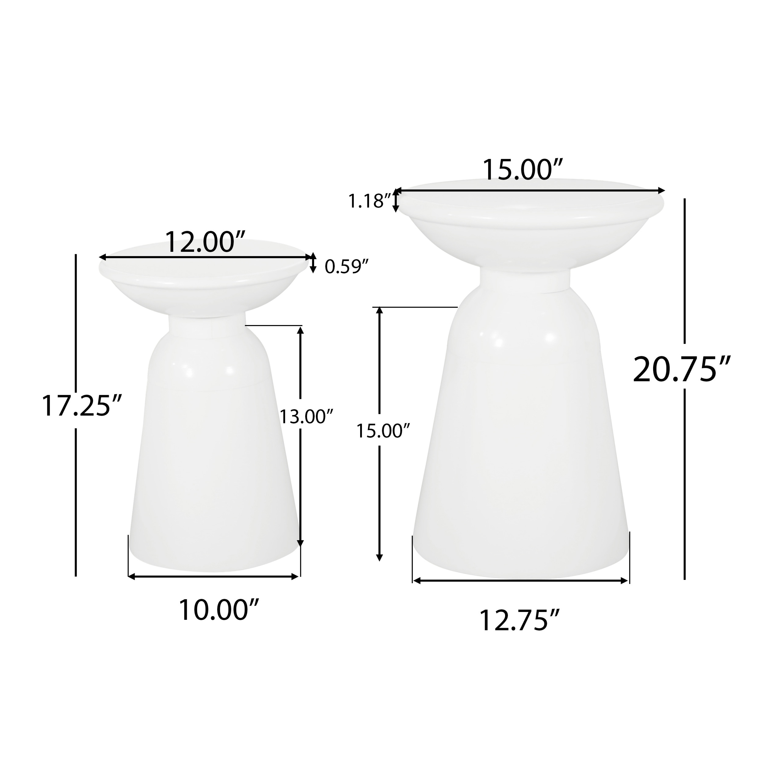 Aston Metal Outdoor Side Tables, Set of 2, White