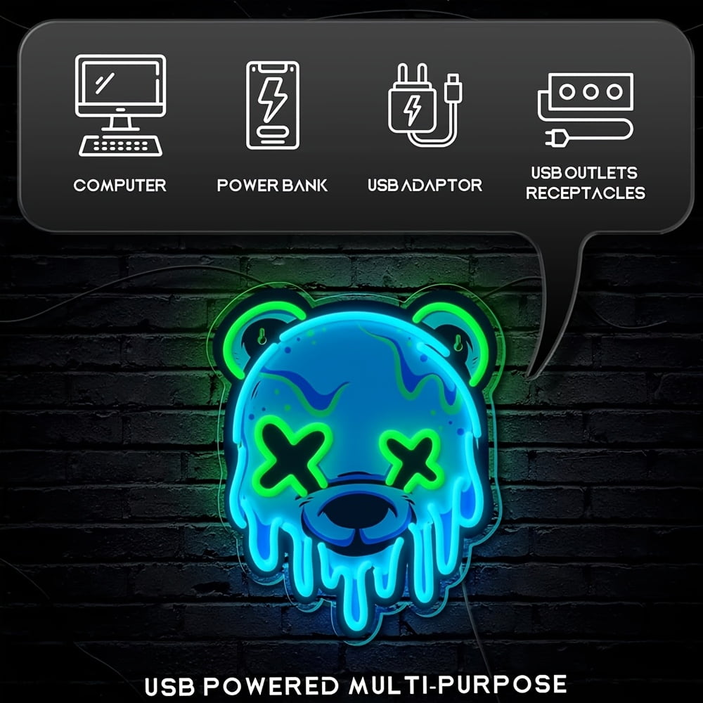 Arctic Polar Bear LED Neon Sign - USB-powered, dimmable mood light with cute design. Perfect for home, bar, cafe, or office. Easy installation, no batteries needed.