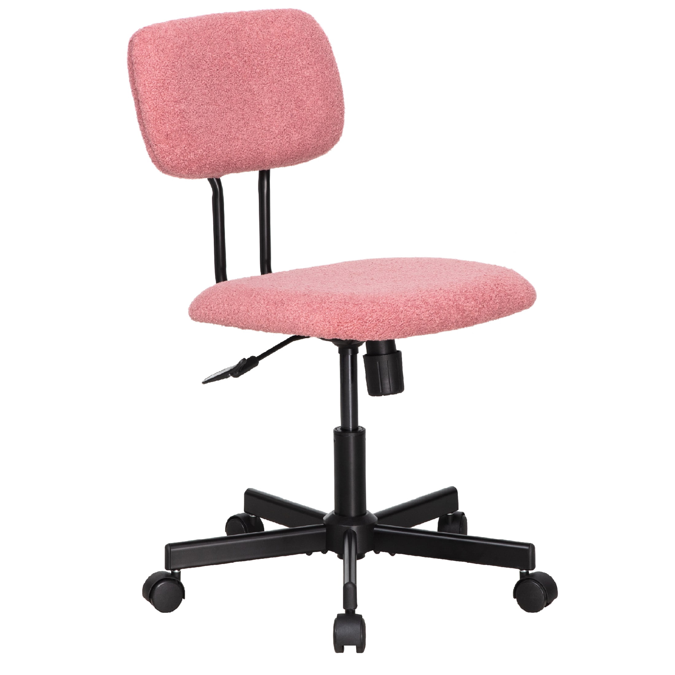 JJS Low Back Velvet Fabric Armless Home Office Computer Chair in Pink