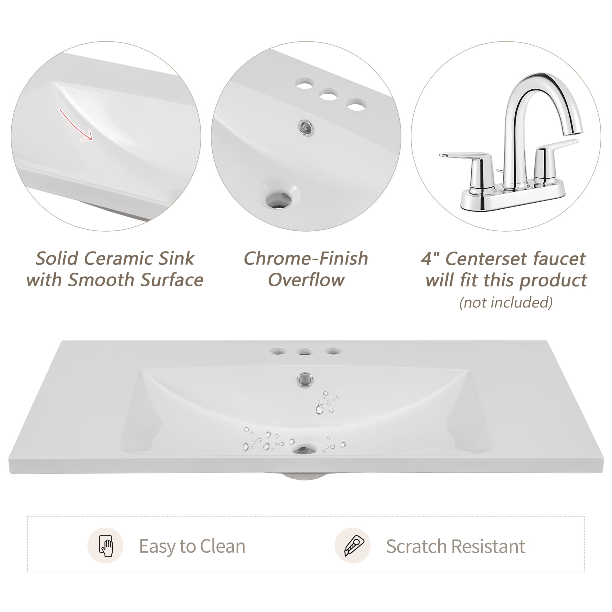 Harper & Bright Designs 36" Bathroom Cabinet Vanity with Sink Combo, White Bathroom Storage Cabinet with 3 Drawers and Two Doors, Solid Wood Frame and MDF Board