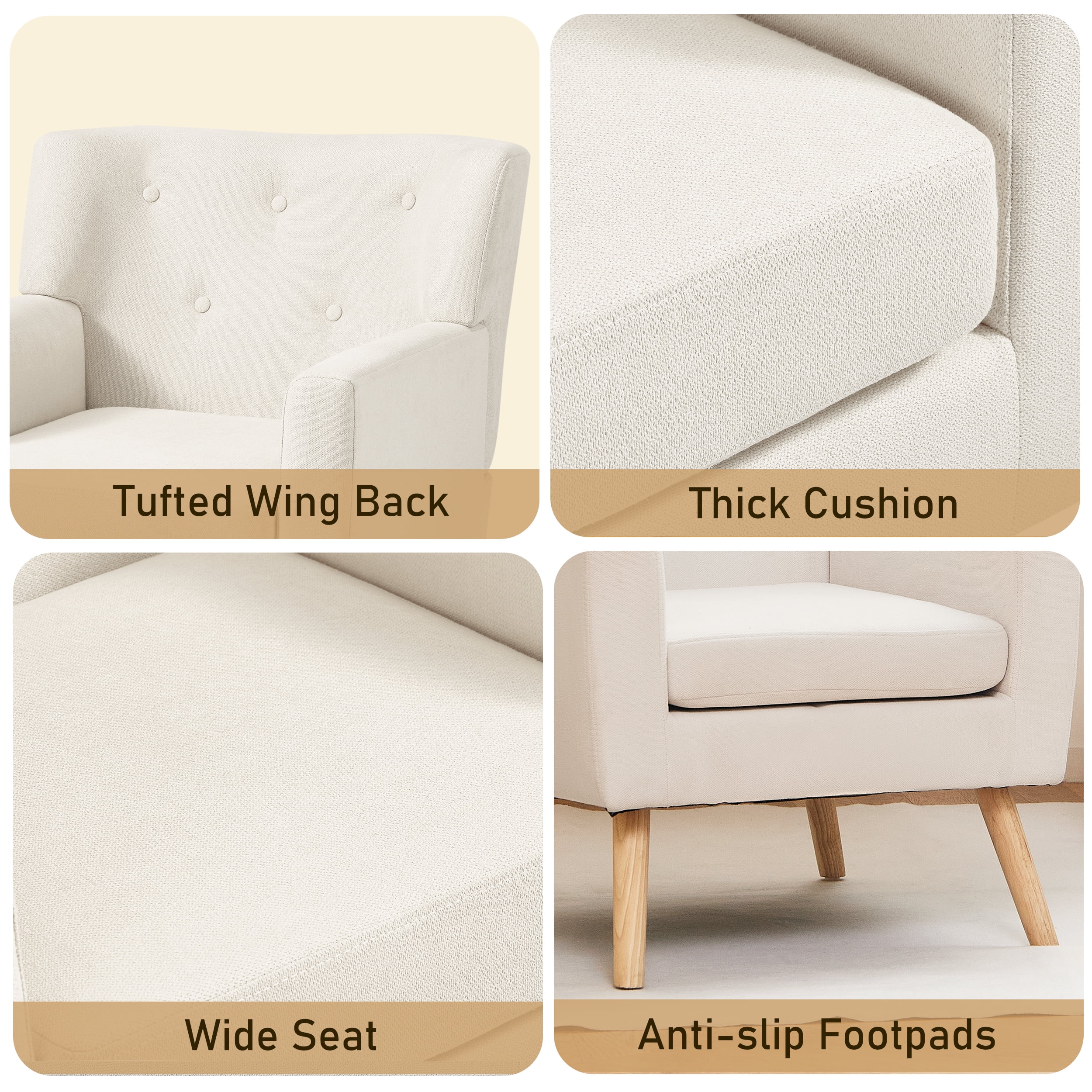 TrumanPick Mid Century Accent Chairs, Tufted Modern Living Room Armchair Single Sofa Lounge Chair for Bedroom, Beige