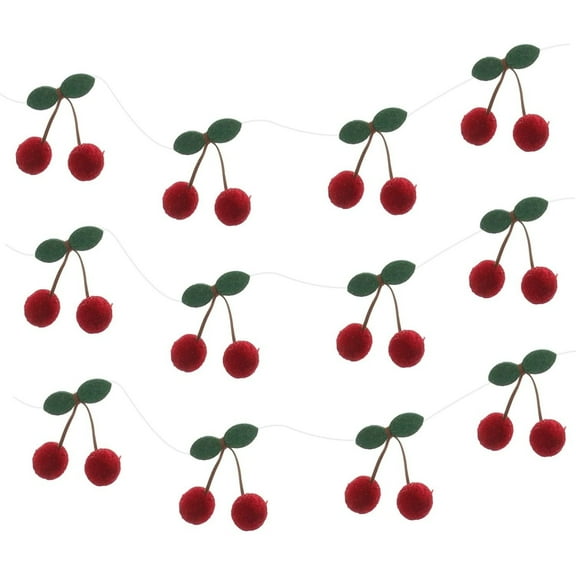Cherry Garland,Bayberry Ball String Ornament Decor,Artificial Christmas Garland,Cherry Birthday Banner Felt Garland - Party Prop for Christmas Baby Birthday Wedding Decoration,3 Pcs,Red