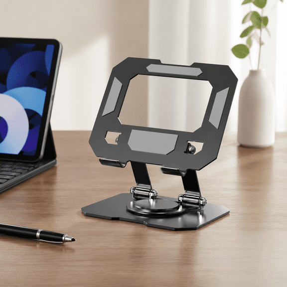 Tablet Stand for Desk, Aluminum Adjustable Universal Tablet Holder - Compatible with Pad, 360°Swivel Base, Black